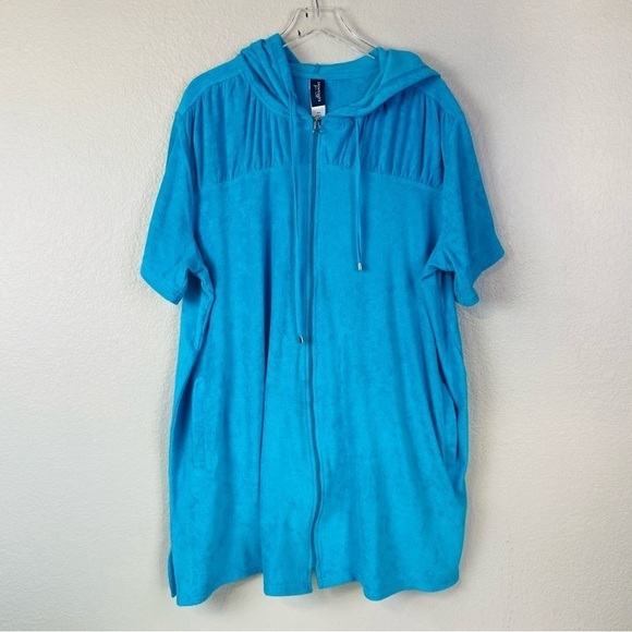Swimsuits For All Blue Sea Hooded Terry Front Zip Cover Up Size 26/28 - Picture 2 of 8
